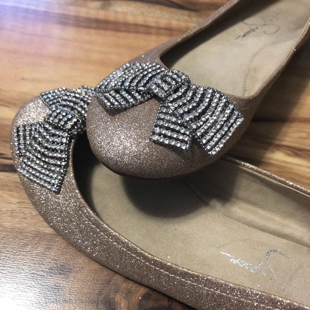 Jessica Simpson Champagne Glitter Bow Flats